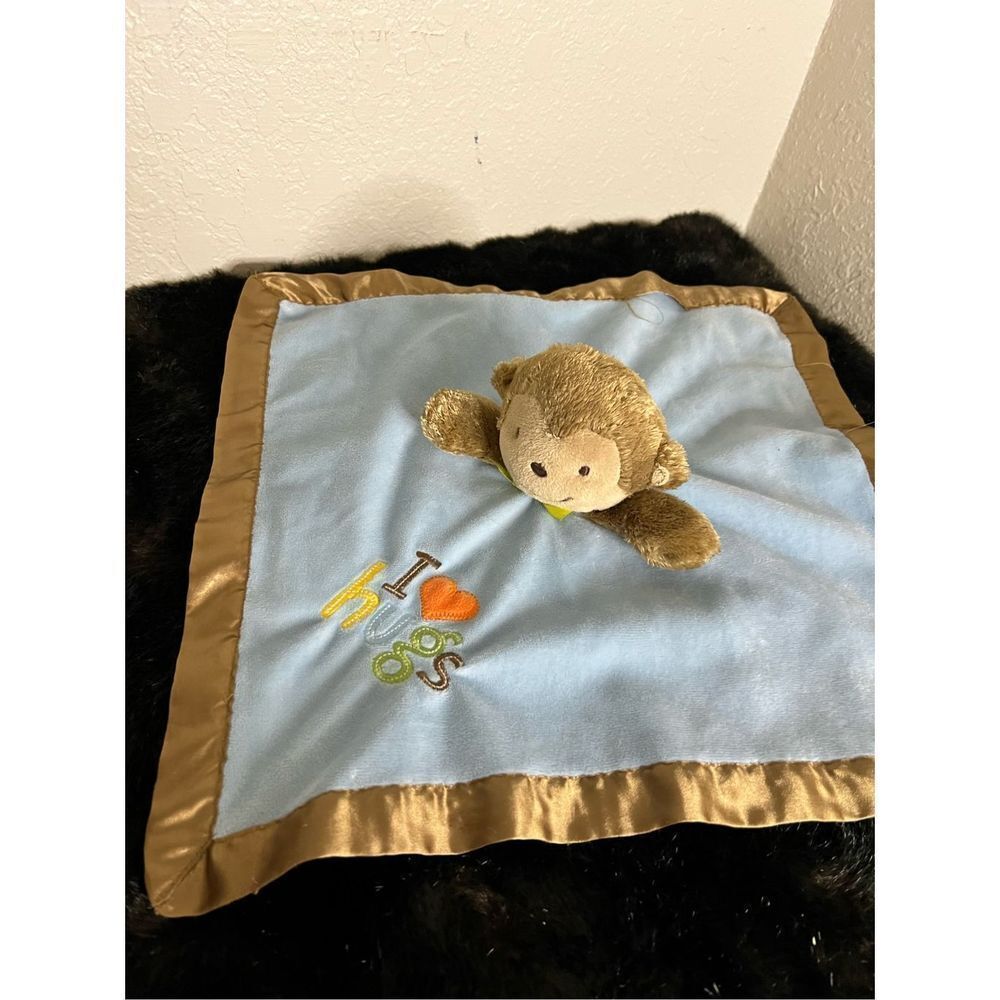 Carters I Love Hugs Blue Brown Monkey Rattle Lovey Security Blanket Just One You